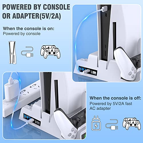 PS5 Stand Cooling Station with 13 Game Storage,Dual Fast PS5 Controller Charging Station with Cooling Fan, PS5 Cooling System PS5 Accessories Vertical Stand for Sony Playstation 5 Digital/Disc Edition