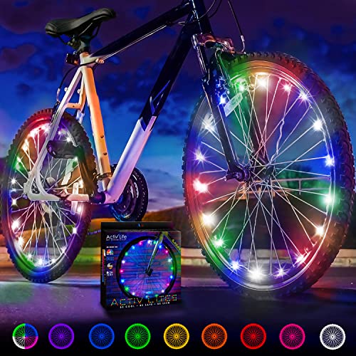 LED Bike Wheel Lights (2 Tires) Cool Bike lights - Kids Stocking Stuffer for Kids Toys Gifts Boys 8-12 Age 11 10 Year Old Boy Christmas Presents Girls BMX Accessories Women Bicycle Spoke Teen Bday 8 9