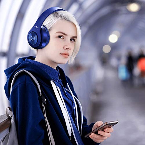 Bluetooth Headphones Wireless,TUINYO Over Ear Stereo Wireless Headset 40H Playtime with deep bass, Soft Memory-Protein Earmuffs, Built-in Mic Wired Mode PC/Cell Phones/TV-Dark Blue