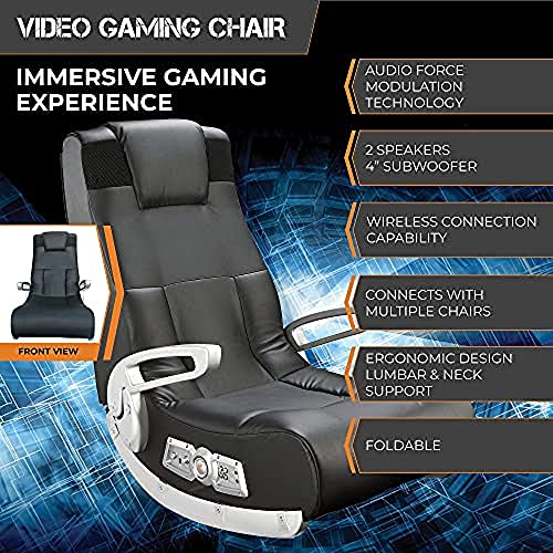 X Rocker, 5143601, II SE 2.1 Black Leather Floor Video Gaming Chair, 27.8 x 18.5 x 17.5, Black