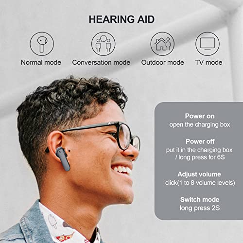 2 in 1 Hearing and Bluetooth Aids with Noise Cancellation - Mild to Moderate Hearing Aid for Seniors and Adults - Rechargeable Digital Hearing Amplifiers with up to Combined 21 Hours of Use (Grey)