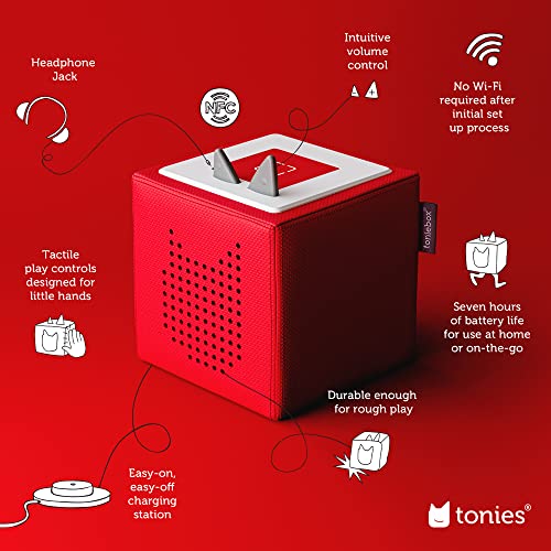 Toniebox Audio Player Starter Set with Woody, Lightning McQueen, Simba, Winnie-The-Pooh, and Playtime Puppy - Listen, Learn, and Play with One Huggable Little Box - Red