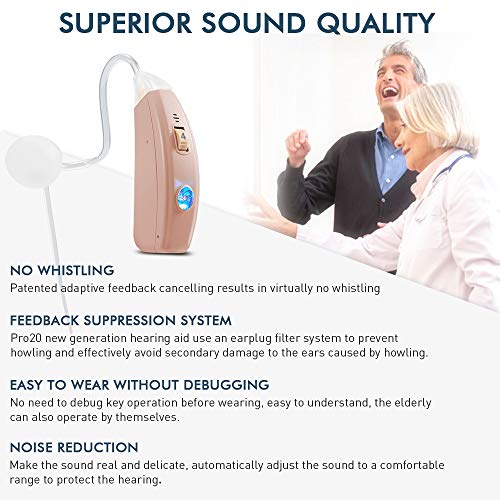 Rechargeable Hearing Aid for Seniors and Adults, Vivtone Pro20 Advanced Digital Hearing Amplifiers with Noise Canceling, BTE PSAP Hearing Devices with Charging Dock, Beige, Single