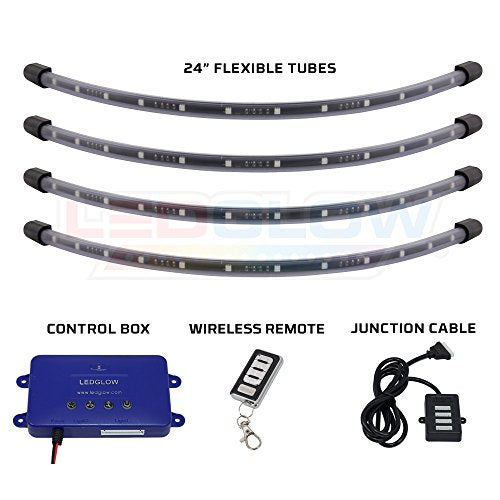 LEDGlow 4pc Standard Million Color LED Golf Cart Underglow Accent Neon Lighting Kit for EZGO Yamaha Club Car - Water Resistant Flexible Tubes - Previous Model