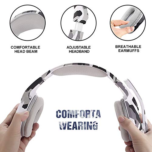 Gaming Headset for PS4, Xbox One, PC, Laptop, Mac, Nintendo Switch, PHOINIKAS 3.5MM PS4 Headset with Mic, Over Ear Headset, Noise-Cancelling Headset, Bass Surround, LED Light, Comfort Earmuff - Camo