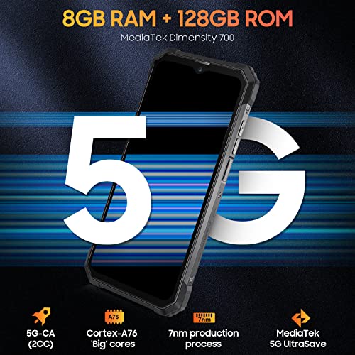 5G Rugged Smartphone, Blackview BL8800, 8GB+128GB Rugged Unlocked Phones, 50MP+ 20MP IR Night-Vision Camera, 8380mAh Battery 33W Fast Charge, 6.58" FHD Android 11, IP68/IP69K Waterproof, GPS, NFC, OTG