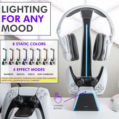 Tilted Nation 3 in 1 Headset and Controller Stand with Easy Charging - Designed for Playstation or PC - PS4 / PS5 Controller Holder with Charger - Perfect Headphone and Game Controller Holder for Desk