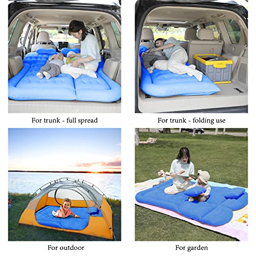 SUV Air Mattress Car Camping Travel Bed- Inflatable Thickened Car Air Bed with Electric Air Pump Portable Sleeping Pad Mattress for Travel Camping Upgraded Version (Blue)