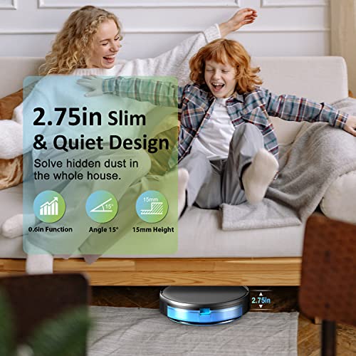 Robot Vacuum and Mop Combo, 2 in 1 Mopping Robotic Vacuum with 2000Pa Max Suction, WiFi/App/Alexa, Schedule Settings, Self-Charging, Slim, Tangle-Free, Ideal for Hard Floor, Pet Hair and Carpet