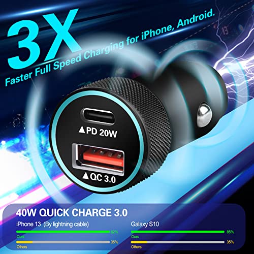 iPhone 13 14 Car Charger,USB C Car Charger [Apple MFi Certified] 38W Dual Port Metal Fast Car Charger Adapter with 2Pack Super Quick Lightning Cable for iPhone 14/14 Plus/13/13Pro/12Mini/11/SE/Airpods