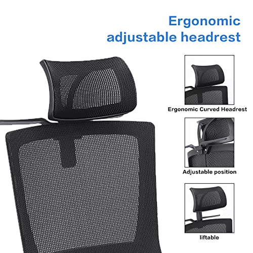 Ergonomic Office Chair, Computer Desk Chair with Adjustable Headrest, Lumbar Support and footrest, Tilt Function and Blade Wheels Mesh, Computer Chair, Gaming Chairs, Executive Swivel Chair