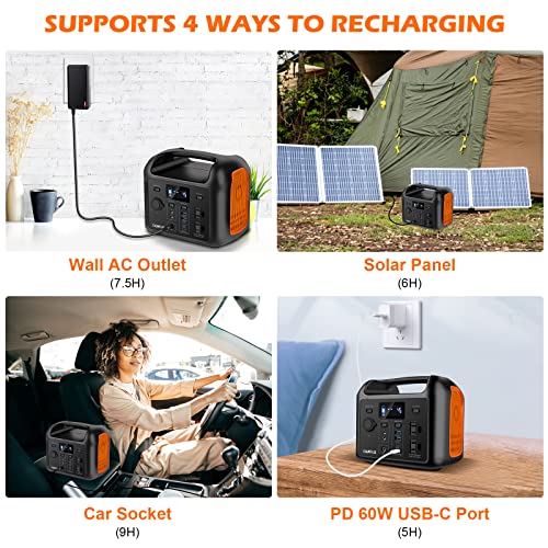 DLNRG R300 299Wh Portable Power Station, 300W Pure Sine Wave Solar Generator 93437mAh Backup LiFePO4 Battery 110V 2 AC Outlets,PD 60W USB-C in/out,Dual 12V/120W Ports outdoor generator for Camping,RV,CPAP Orange