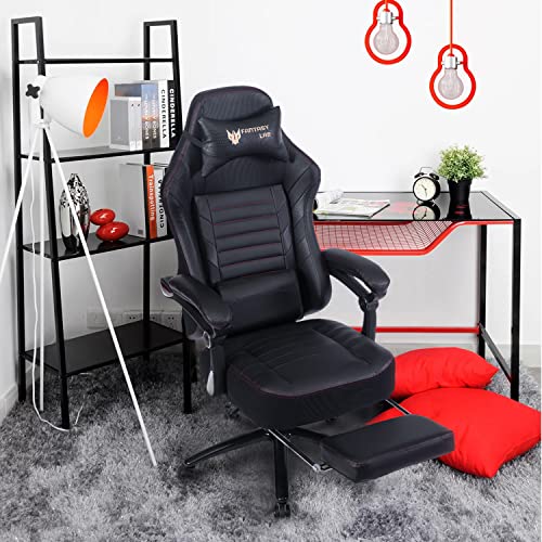 FANTASYLAB Big and Tall Gaming Chair with Footrest 400lb Gaming Chair Massage Gaming Chair Memory Foam Adjustable Tilt Back Angle and Arm High Back Leather Racing Computer Desk Office Chair