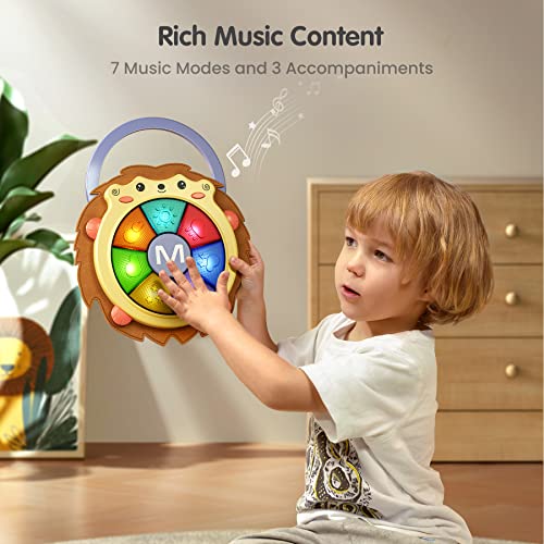 TUMAMA Hedgehog Plush Light Musical Drum Piano Toddler Toys Electronic Music Sound Instruments Baby Toy Light up Game Baby Sleep Soother Toy Gifts for Boy Girls Kids 2 3 Years