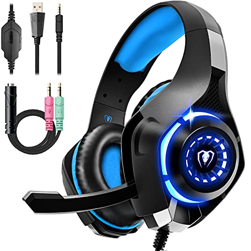 Gaming Headset for PS4 PS5 Xbox One Switch PC with Noise Canceling Mic, Deep Bass Stereo Sound