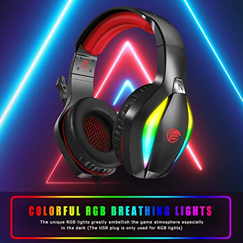 Fachixy Gaming Headset for PS4 PS5 Xbox One PC Nintendo Switch, Stereo Sound Gaming Headphones, Xbox Headset with RGB Light, PS4 Headset with Mic, Noise Cancelling Headphones with 3.5mm Jack (Red)