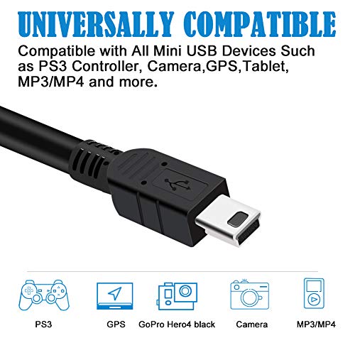 PS3 Charging Cable 10ft Long PS3 Controller Charger Cable Mini USB Cord for Sony Playstation-3 / PS3 Slim/PS Move Wireless Controller,TI84 Plus CE,Dash Cam,MP3 Player Canon Rebel Digital Camera Wire