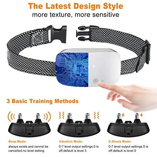 NBJU Bark Collar for Dogs,Rechargeable Anti Barking Training Collar with 7 Adjustable Sensitivity and Intensity Beep Vibration for Small Medium Large Dogs (White)