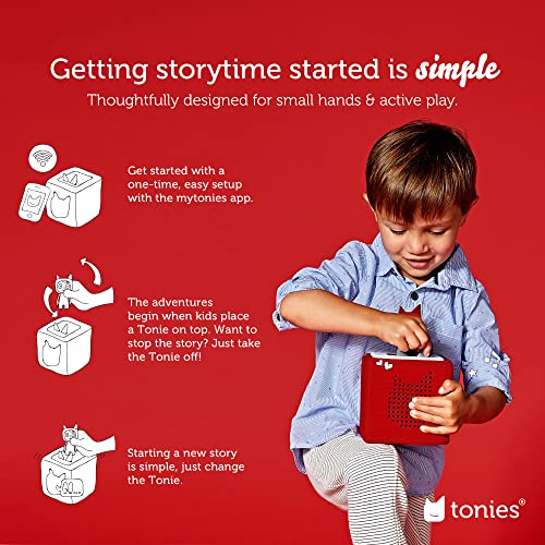 Toniebox Audio Player Starter Set with Woody, Lightning McQueen, Simba, Winnie-The-Pooh, and Playtime Puppy - Listen, Learn, and Play with One Huggable Little Box - Red