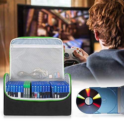 Trunab Game Disc Case Hold Up to 24 Discs, Portable Storage Bag Gaming Disk Organizers, Compatible with Xbox 360/Xbox One/Xbox Series X/S/PS4/PS4 Pro/PS3/PS5, Green (Patent Pending)