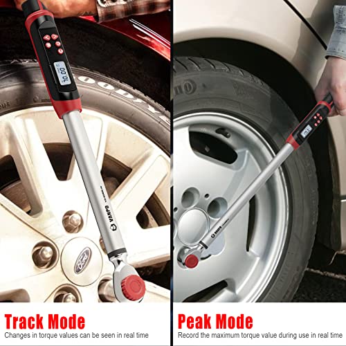 VANPO 1/2" Drive Digital Torque Wrench(7.38-147.5ft-lbs/10-200NM) Dual-Direction Adjustable Electronic Torque Wrench Set with Preset Value, Buzzer and LED Flash Notification, for Bike Moto Car