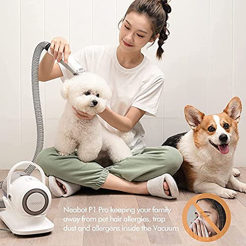 neabot P1 Pro Pet Grooming Kit & Vacuum Suction 99% Pet Hair, Professional Grooming Clippers with 5 Proven Grooming Tools for Dogs Cats and Other Animals