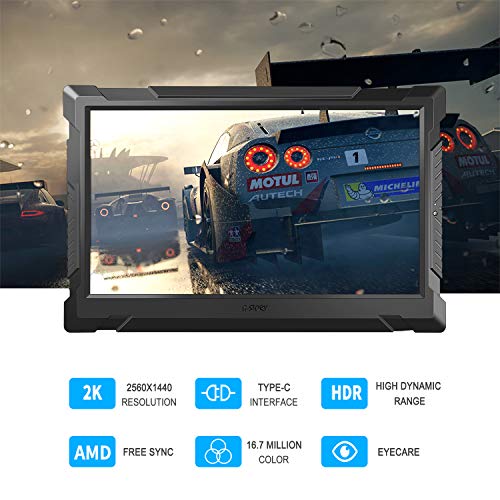 G-STORY 13.3” Portable Monitor, 2K 1440P Portable Gaming Monitor IPS Screen with HDMI, USB C, HDR Travel Monitor with for Laptop NS Xbox PS4 PS5 Phone with Smart Cover & VESA