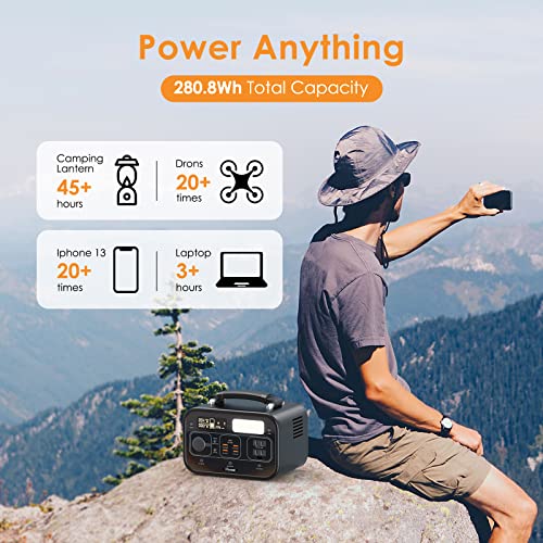 FFpower 300W Portable Power Station, PD 100W Two Way Fast Charging Solar Generators, 280Wh Pure Sine Wave Lithium Battery for Home Emergency Hurricane Use, Outdoor Camping Power Supply 4W Flashlight