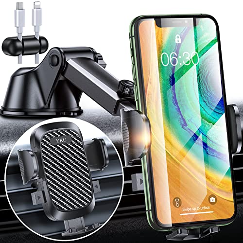 [High Heat Resistant] YRU Phone Holder Car [Upgraded 80 Lb Suction Cup] Thick Case Friendly, Heavy Duty Mobile Car Cell Phone Holder Mount for Dashboard Windshield Vent iPhone 13 Pro Max 12 11 Galaxy