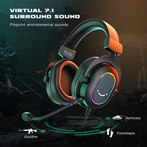 FIFINE Gaming Headset for PC-Wired Headphones with Microphone-7.1 Surround Sound Computer USB Headset for Laptop, Streaming Headphones on PS4/PS5, with EQ Mode, RGB, Soft Ear Pads - AmpliGame H6