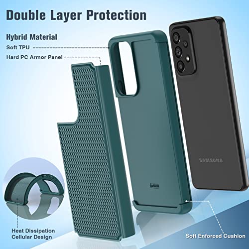 for Samsung Galaxy A53 5G (Galaxy A53 5G UW) Case: Dual Layer Protective Heavy Duty Cell Phone Cover Shockproof Rugged with Non Slip Textured Back - Military Protection - 6.5inch (Dark Green)