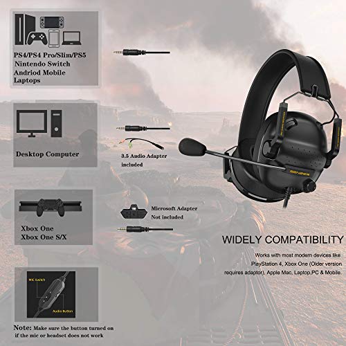 SENZER SG500 Surround Sound Pro Gaming Headset with Noise Cancelling Microphone - Detachable Memory Foam Ear Pads - Portable Foldable Headphones for PC, PS4, PS5, Xbox One, Switch