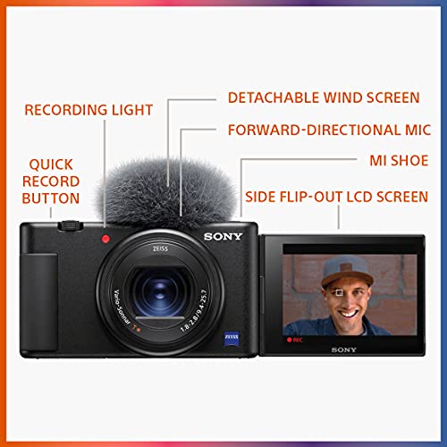 Sony ZV-1 Digital Camera for Content Creators, Vlogging and YouTube with Flip Screen, Built-in Microphone, 4K HDR Video, Touchscreen Display, Live Video Streaming, Webcam