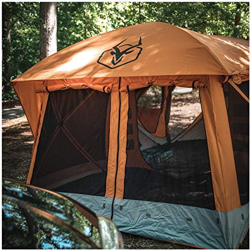 Gazelle Tents™, T4 Plus Hub Tent, Easy 90 Second Set-Up, Waterproof, UV Resistant, Convertible Screen Room, Removable Floor, Ample Storage Options, 4-8 Person, Sunset Orange, 78" x 94" x 165", GT450SS