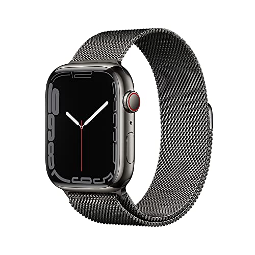 Apple Watch Series 7 [GPS + Cellular 45mm] Smart watch w/ Graphite Stainless Steel Case with Graphite Milanese Loop. Fitness Tracker, Blood Oxygen & ECG Apps, Always-On Retina Display, Water Resistant