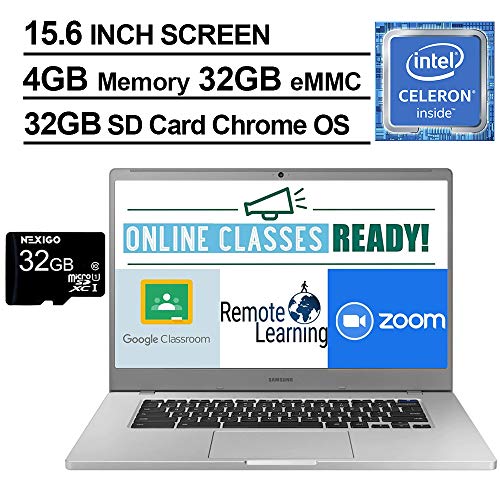 2021 Samsung Chromebook 4+ 15.6 Inch Laptop| FHD 1080P Display| Intel Celeron N4000 up to 2.6 GHz| 4GB LPDDR4 RAM| 32GB eMMC| WiFi| Webcam| Chrome OS + NexiGo 32GB MicroSD Card Bundle