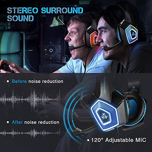 Gaming Headset with Mic for Xbox One PS4 PS5 PC Switch Tablet, Gaming Headset Xbox One with Stereo Surround Sound & LED Light Noise Cancelling Over Ear Headphones