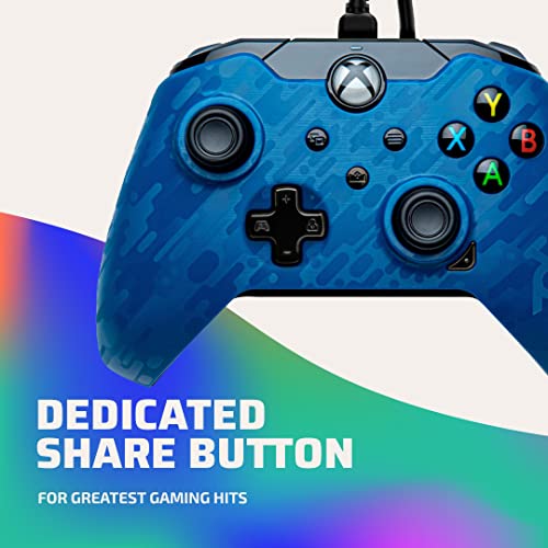 PDP Wired Game Controller - Xbox Series X|S, Xbox One, PC/Laptop Windows 10, Steam Gaming Controller - Perfect for FPS Games - Dual Vibration Videogame Gamepad - Blue Camo / Camouflage