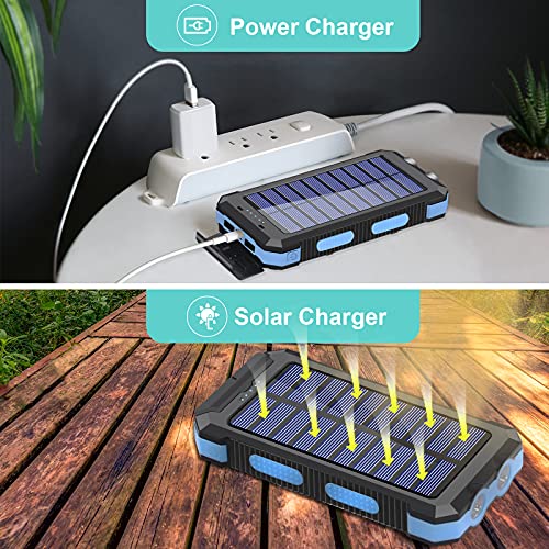 Solar Charger, 30000mAh USB C Portable Solar Power Bank with Dual USB/LED Flashlights, Waterproof External Backup Battery Pack Charger for Cellphone, Tablets and Electronic Device