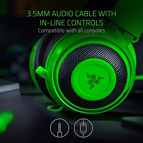 Razer Kraken Gaming Headset: Lightweight Aluminum Frame, Retractable Noise Isolating Microphone, For PC, PS4, PS5, Switch, Xbox One, Xbox Series X & S, Mobile, 3.5 mm Audio Jack – Green