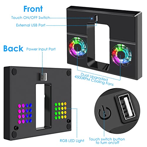 Vertical RGB LED Cooling Fan for Xbox Series X Console, Upgraded External USB Powered Cooling System Accessories Cooler Stand for Xbox Series X, Dual 4500RPM Fan, On/Off Touch Button, 2.0 USB Hub Port