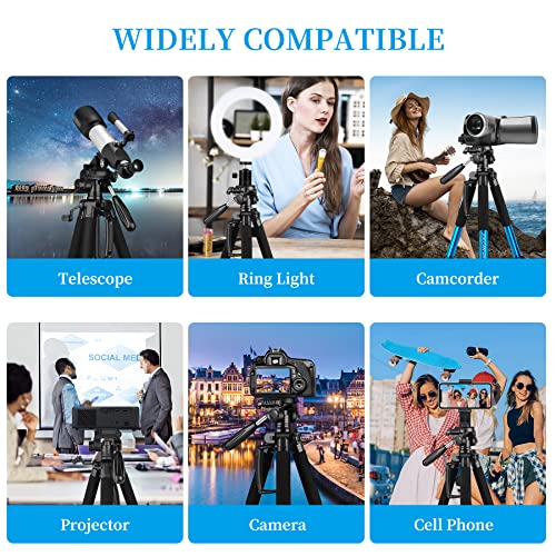 JOILCAN 74" Camera Tripod Stand for Canon Nikon DSLR, Lightweight Travel Video Aluminum Cell Phone Tripod with 2PC Quick Plates and Universal Phone Mount 15lb Load (Blue)