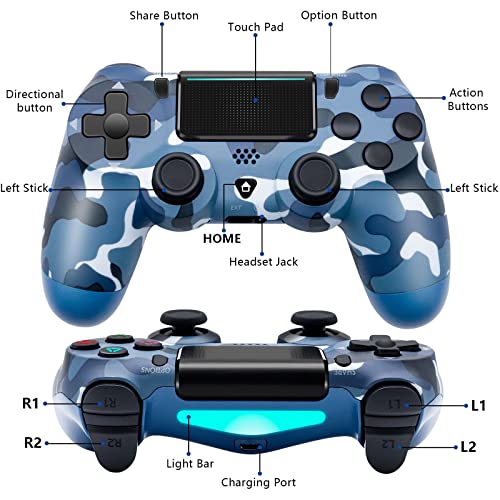 2 Pack Wireless Controller for PS4,YsoKK Wireless Remote Control Compatible with Playstation 4/Slim/Pro,with Double Shock/Audio/Six-axis Motion Sensor(Camouflage Blue+Camouflage Green)