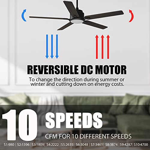 Smart Ceiling Fan with Lights, Indoor & Outdoor Ceiling Fan with Remote, 10 Speeds Smart Ceiling Fan Compatible with Alexa, Siri & Google, 52 Inch Modern Ceiling Fan with DC Motor, Black Ceiling Fan