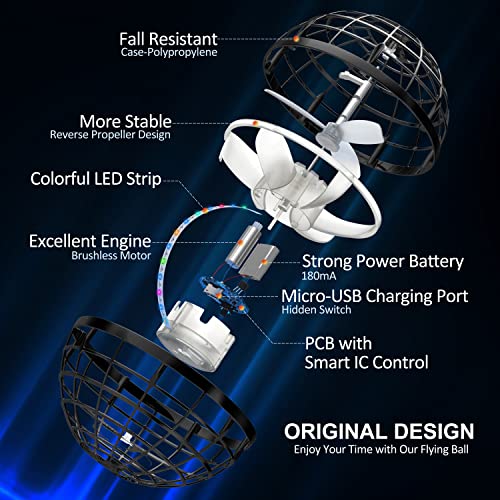 AMERFIST Flying Ball Toys, Hover Orb, 2022 Magic Controller Mini Drone, Boomerang Spinner 360 Rotating Spinning UFO Safe for Kids Adults (Black)