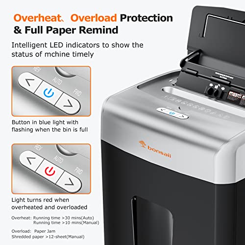 bonsaii Paper Shredder for Office, 110-Sheet Autofeed & 12-Sheet Manual Micro Cut Heavy Duty Paper Shredder, P-4 Auto Feed Paper and Credit Card Shredder with 4 Casters, 6.1 Gal Transparent Bin C233-B