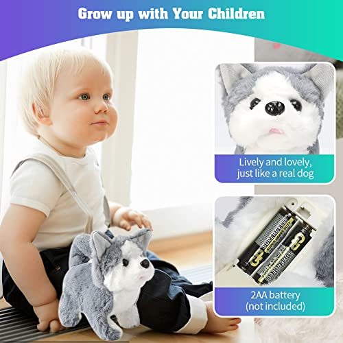 Plush Husky Dog Toy Puppy Electronic Interactive Dog - Walking, Barking, Tail Wagging, Stretching Companion Animal Toys for Kids Toddler