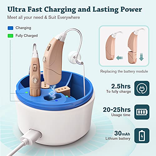 Vivtone Rechargeable Hearing Aid with Innovative Modular Recharging Parts, Digital Multi-Channel Sound Processing, Beige, Pair