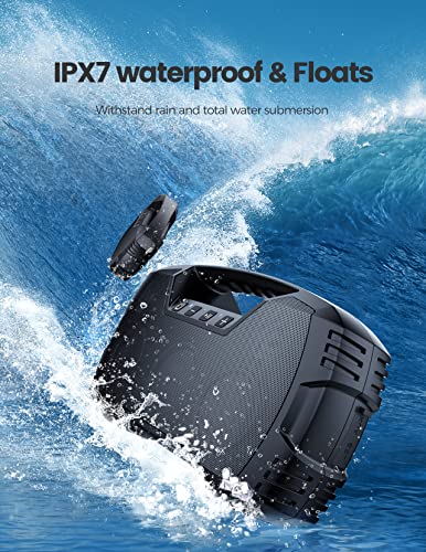 IPX7 Waterproof Bluetooth Speaker, 40W Portable Wireless Speaker, 32H Playtime, Stereo Loud Sound, Deep Bass, Outdoor Speaker with Handle, Bluetooth 5.0, Built-in Mic, Power Bank for Party,Pool,Beach