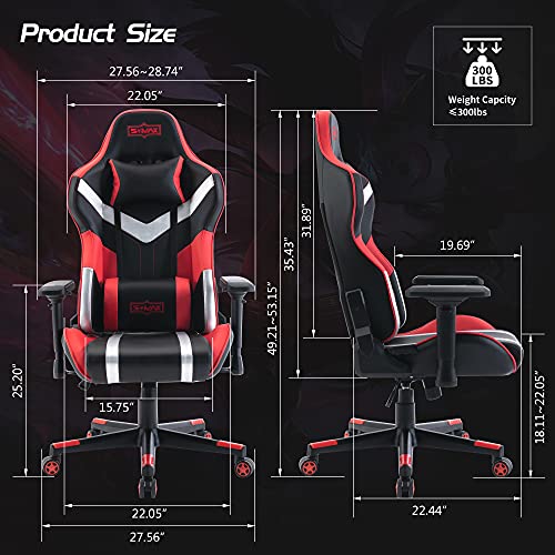 S*MAX Gaming Chair with Wide Seat Ergonomic Computer Gamer Chair with 4D Armrest Creamy PU Leather Headrest and Lumbar Support Racing Style High Back Video Game Chairs for Adults Black and Red